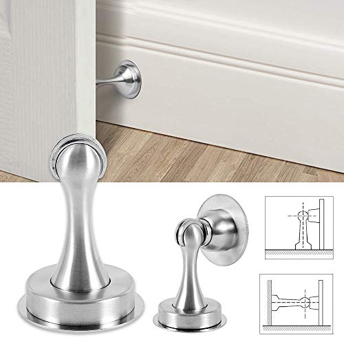 Tope de puerta de acero inoxidable Soportes de puerta magnéticos de succión de pared Herrajes de tope de puerta sin clavos Accesorios anticolisión de puerta-Francia, Plata