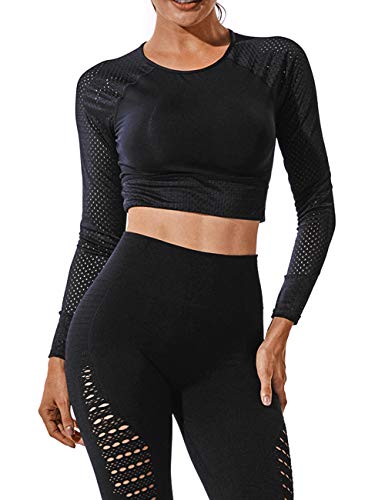 Tops Yoga Camiseta Deportiva Sin Costura Mangas Larga Fitness Mujer Gimnasio #1 Mallas S