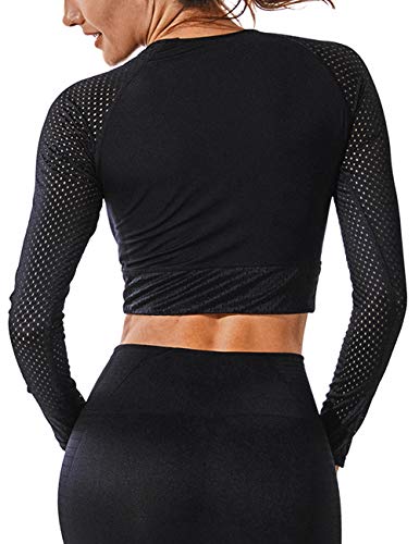 Tops Yoga Camiseta Deportiva Sin Costura Mangas Larga Fitness Mujer Gimnasio #1 Mallas S