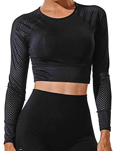 Tops Yoga Camiseta Deportiva Sin Costura Mangas Larga Fitness Mujer Gimnasio #1 Mallas S