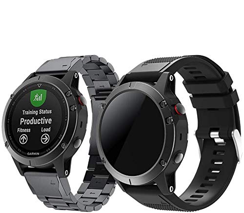 TOPsic Correa Garmin Fenix 5, 22mm Metal Acero Inoxidable Reemplazo Correas Banda Pulseras de Repuesto Correa para Garmin Fenix 5/5 Plus/Forerunner 935/Fenix 6/Fenix 6 Pro