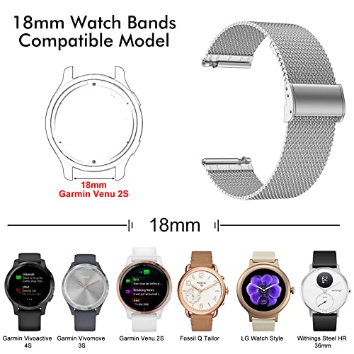 TOPsic Correa Garmin Venu 2S Correa Vivoactive 4S 40mm, 18mm Pulsera Acero Inoxidable Correa para Vivomove 3S/Fossil Damen Q Venture HR Gen 4/Gen 3/Withings Steel HR 36mm/Huawei Watch 1/Fit