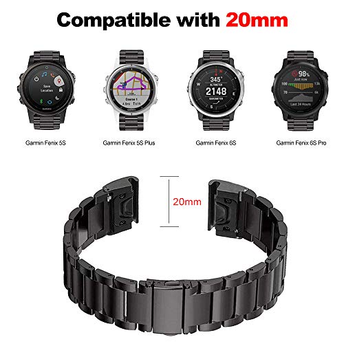 TOPsic Correa para Garmin Fenix 5S Plus, Correas de Reemplazo Metal Acero Inoxidable Quick Fit 20mm Pulseras Banda para Garmin Fenix 5S/Fenix 5S Plus/Fenix 6S/Fenix 6S Pro