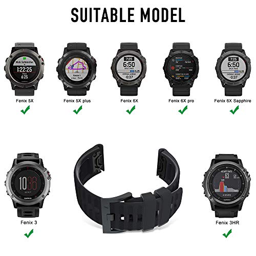 TOPsic Correa para Garmin Fenix 5X, Suave Silicona Banda de Reemplazo para Fenix 5X Sapphire Multisport 51mm GPS Watch/Fenix 3/ Fenix 3 HR/Fenix 5X Plus/Fenix 6X/Fenix 6X Pro