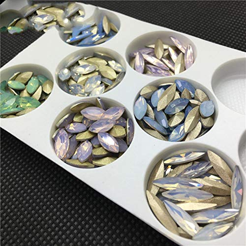 TopStone Opal Colors Navette Fancy Stone Diamantes de imitación de vidrio en punta, tamaño 4 x 15 mm 5 x 10 mm para joyería y confección de vestidos, ópalos mixtos, 5 x 10 mm 72 piezas