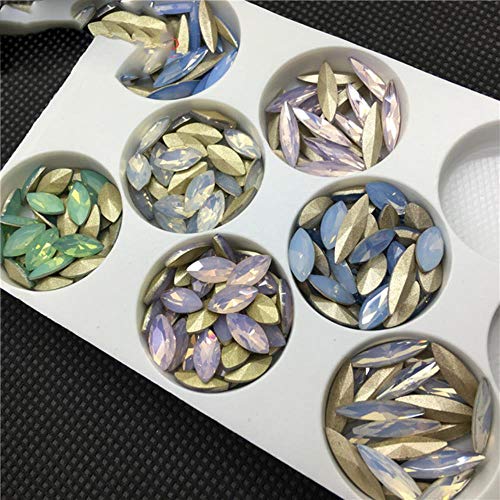 TopStone Opal Colors Navette Fancy Stone Diamantes de imitación de vidrio en punta, tamaño 4 x 15 mm 5 x 10 mm para joyería y confección de vestidos, ópalos mixtos, 5 x 10 mm 72 piezas