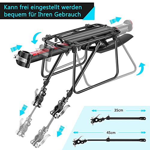 toptrek Portaequipajes para bicicleta de montaña de aluminio con guardabarros y reflector, montaje rápido y cierre rápido, parte trasera ajustable para bicicleta de montaña de 24 a 29 pulgadas