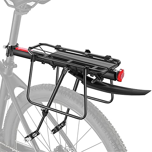 toptrek Portaequipajes para bicicleta de montaña de aluminio con guardabarros y reflector, montaje rápido y cierre rápido, parte trasera ajustable para bicicleta de montaña de 24 a 29 pulgadas