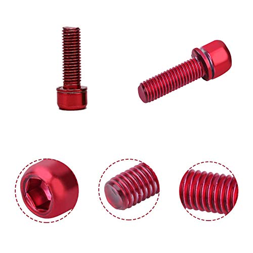 Tornillo de Vástago de Bicicleta Aleación de Titanio Perno M5 Tornillos de aleación con Arandelas Tornillos de Dirección de Bicicleta MTB M5 x 18 mm Set para Bicicleta de montaña, Rojo 6 Piezas