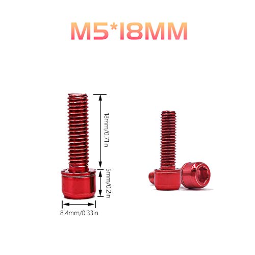 Tornillo de Vástago de Bicicleta Aleación de Titanio Perno M5 Tornillos de aleación con Arandelas Tornillos de Dirección de Bicicleta MTB M5 x 18 mm Set para Bicicleta de montaña, Rojo 6 Piezas