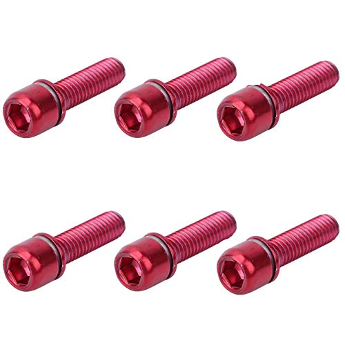 Tornillo de Vástago de Bicicleta Aleación de Titanio Perno M5 Tornillos de aleación con Arandelas Tornillos de Dirección de Bicicleta MTB M5 x 18 mm Set para Bicicleta de montaña, Rojo 6 Piezas