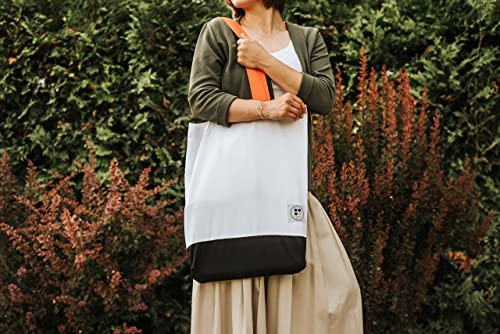 TO'RT Quti Bags - Bolso de la compra XXL para mujer, 48 x 43 x 8 cm, 100% algodón, 280 g/m2, hecho a mano con 2 asas para colgar, 70 cm de largo y 4 cm de ancho