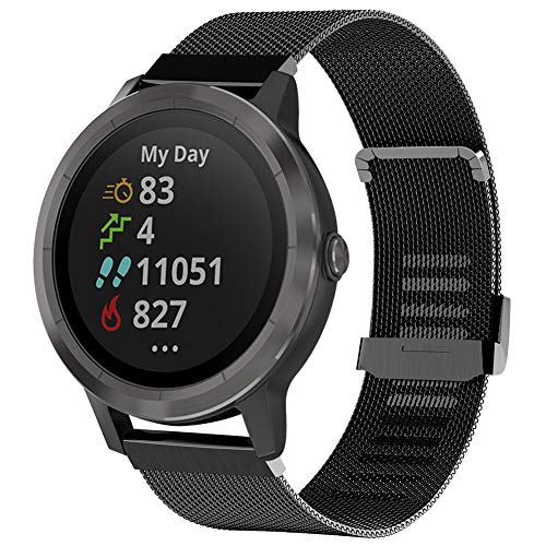 Tosenpo Correa para Garmin Vivoactive 3, Repuesto de Acero Inoxidable, Correa de Reloj de Metal para Garmin Vivoactive 3 Music/Vivoactive 3, Venu/Vivomove HR/Luxe/Style/Forerunner 245/645 (Negro)