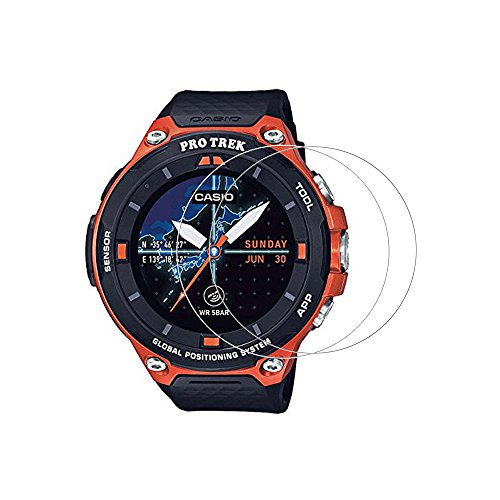 Toshion Protector de pantalla para CASIO WSD-F20, 9H Dureza Protector de pantalla de vidrio templado para CASIO Smart Watch WSD-F20 con antihuellas dactilares sin burbujas de cristal transparente