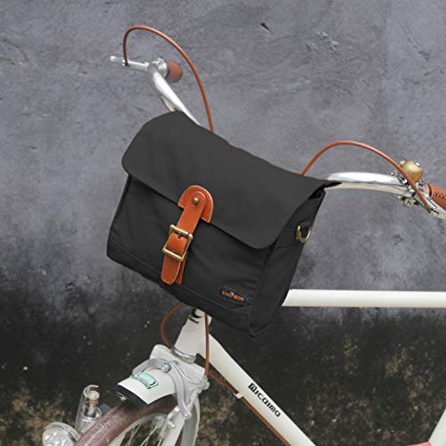 TOURBON Bolsa de ciclismo de lona para manillar de bicicleta Bolsas de almacenamiento de hombro (negro)