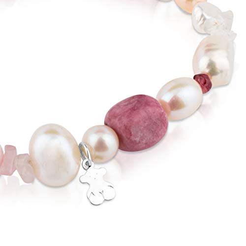 TOUS Pearls - Pulsera de Plata de Primera Ley, Perlas, Granates y Rodocrositas - 17,5 cm de Longitud
