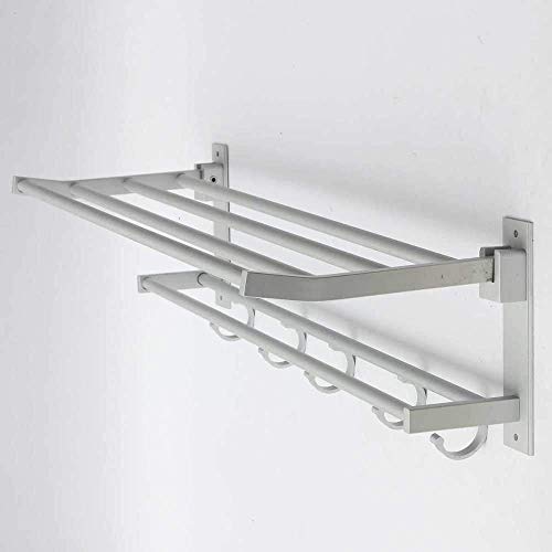 Towel Rack 2 Layer Alumimum Foldable Bathroom Towel Rack Holder Storage Hanger Wall Mounted Towel Clothes Shelf with 5 Hooks Towel Holder