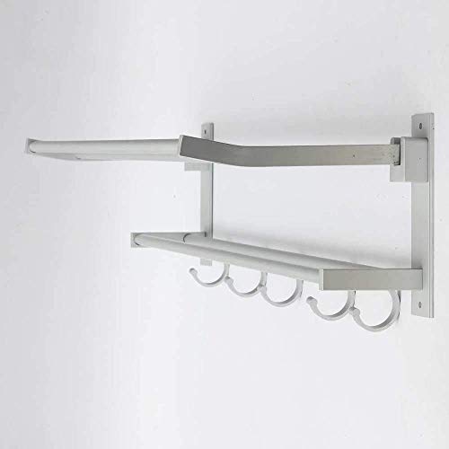 Towel Rack 2 Layer Alumimum Foldable Bathroom Towel Rack Holder Storage Hanger Wall Mounted Towel Clothes Shelf with 5 Hooks Towel Holder