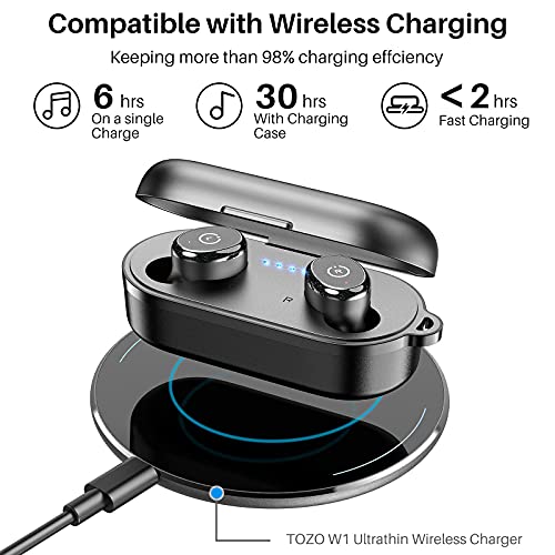TOZO T10 Auriculares Bluetooth IPX8 Impermeable Bluetooth 5.0 Auriculares In Ear con Estuche de Carga y micrófono Integrado, Sonido Premium con Graves Profundos para Correr y Hacer Deporte Negro