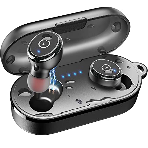 TOZO T10 Auriculares Bluetooth IPX8 Impermeable Bluetooth 5.0 Auriculares In Ear con Estuche de Carga y micrófono Integrado, Sonido Premium con Graves Profundos para Correr y Hacer Deporte Negro