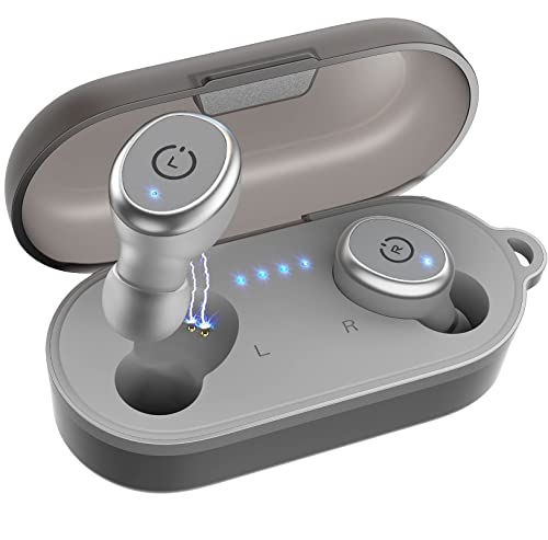 TOZO T10 Auriculares Bluetooth IPX8 Impermeable Bluetooth 5.0 In Ear inalámbricos con Estuche de Carga y micrófono, Sonido Premium con Graves Profundos para Correr y Hacer Deporte Gris