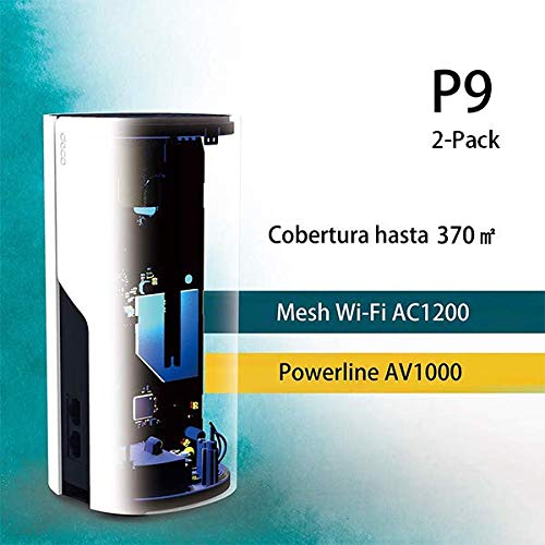 TP-Link Deco P9 (2-Pack) - PLC Wi-Fi Mesh Híbrido con Powerline, adecuado para Paredes Gruesas, Powerline AV1000 + WiFi AC1200, Cobertura de hasta 370 ㎡, 2xPuerto Gigabit, CPU Qualcomm