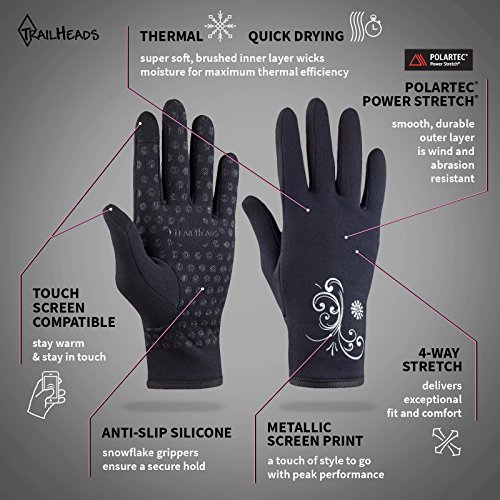 TrailHeads Power Stretch - Guantes de correr para mujer (talla mediana), color negro