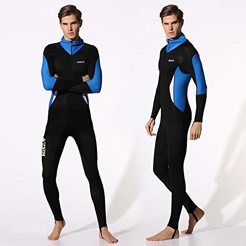 Traje De Baño Térmico Ultra Estirado De Una Pieza, Traje De Buceo con Capucha Cuerpo Entero, Neopreno Shorty Traje De Neopreno para Buceo Snorkeling Surf Natación,Dark Blue,M