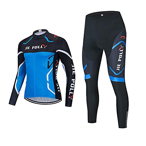 Traje de Ciclismo de Bicicleta de Montaña, Ropa de Ciclismo para Hombre, Conjunto de Jersey de Ciclismo de Manga Larga, con Almohadilla de Gel 20D, Ropa de Ciclismo Elástica Transpirable