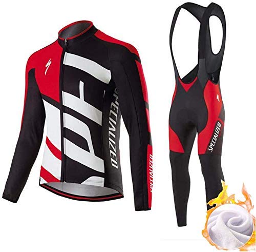 Traje de Ciclismo para Hombre Otoño e Invierno más Cachemir, abrigado y Transpirable, Ropa de Ciclismo de Manga Larga y Mallas 3D para MTB, Spinning, Bicicleta de Carretera,Térmico Ropa MTB (1,L)