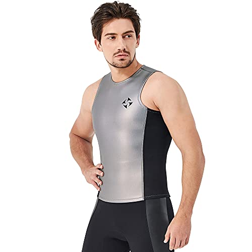 Traje De Neopreno Hombre Mujer 2 Mm Chaleco De Buceo Térmico Tops De Traje De Neopreno Sin Mangas Traje De Baño para Scuba Surf Esnórquel Natación Deportes Acuáticos,Men Silver,S