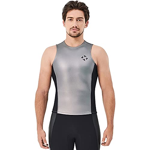 Traje De Neopreno Hombre Mujer 2 Mm Chaleco De Buceo Térmico Tops De Traje De Neopreno Sin Mangas Traje De Baño para Scuba Surf Esnórquel Natación Deportes Acuáticos,Men Silver,S