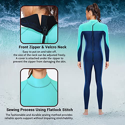 Traje de Neopreno para Mujer 3mm Neopreno Mantener Caliente Trajes de Surf Manga Larga con Cremallera Frontal Traje de Baño para esnórquel, Buceo, natación, Surf