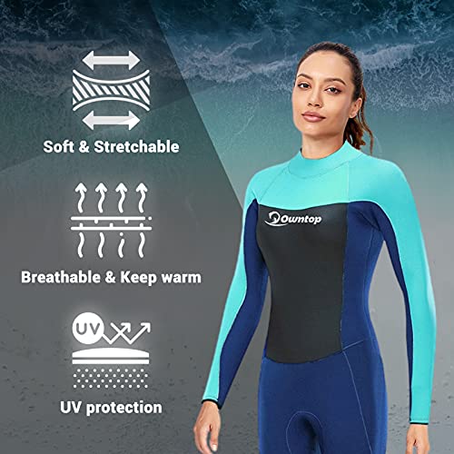 Traje de Neopreno para Mujer 3mm Neopreno Mantener Caliente Trajes de Surf Manga Larga con Cremallera Frontal Traje de Baño para esnórquel, Buceo, natación, Surf