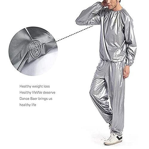 Traje de Sauna de PVC - Traje de Pérdida de Peso Traje de Sauna Chándal Hombres Mujeres Pérdida de Peso Cuerpo Completo Chaqueta de Entrenamiento Físico Antidesgarro (Color : Silver, Size : XXL)