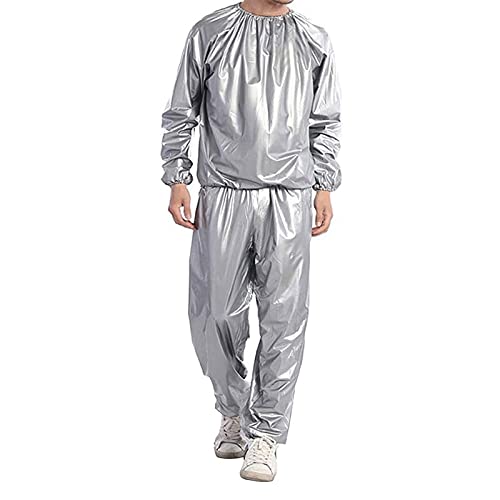 Traje de Sauna de PVC - Traje de Pérdida de Peso Traje de Sauna Chándal Hombres Mujeres Pérdida de Peso Cuerpo Completo Chaqueta de Entrenamiento Físico Antidesgarro (Color : Silver, Size : XXL)