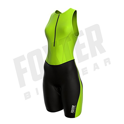 Traje de triatlón para mujer, de la marca Foxter, apto para atletismo, natación, ciclismo, verde neón, Small