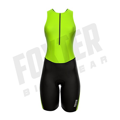 Traje de triatlón para mujer, de la marca Foxter, apto para atletismo, natación, ciclismo, verde neón, Small