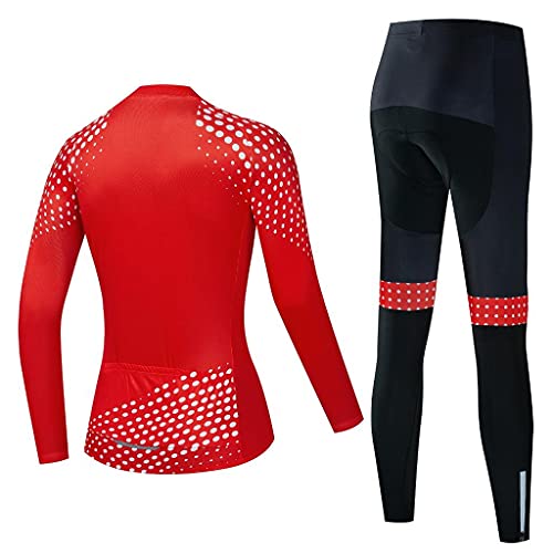 Traje Jerseys de Ciclismo Maillot Ciclista de Manga Larga para Mujer+Pantalones Set de Ciclismo con Almohadilla de Gel 20D,Ropa de Ciclismo de Bicicleta de Montaña-Respirable/Cómodo/Secado Rápido