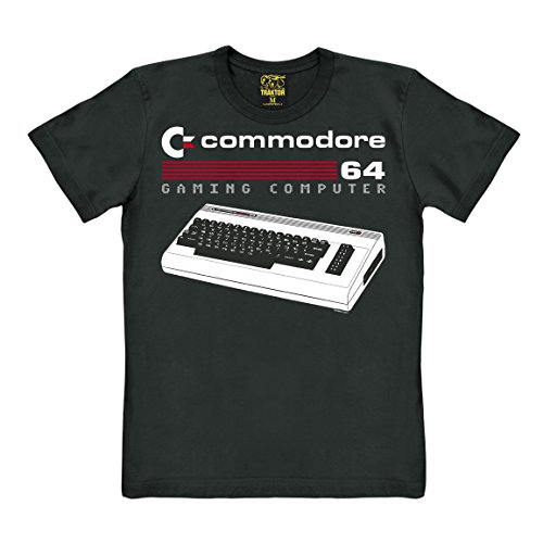 TRAKTOR Nerd - Ordenador - Commodore 64 - Teclado - Camiseta - Negro - Diseño Original con Licencia, Talla XL