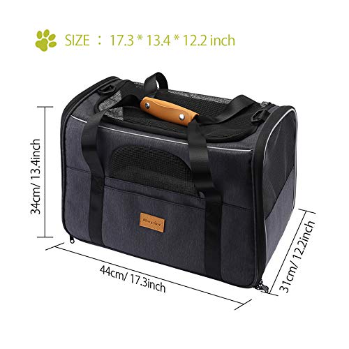 Transportín Perro Gato, Bolsa de Transporte Transpirable para Mascotas, Portador de Viaje con Correa de Hombro Ajustable, Transporte de Gato con Colchón Suave + Tazón Plegable (17.3*12.2*13.4 inch)