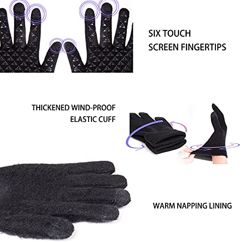 TRENDOUX Guantes calefactables Hombre Mujer - Running Senderismo Escalada Correr, Guantes Lana Hombre，Smartphones tactiles Guantes Invierno, Ciclismo Guantes de conducción Ciclismo - Negro M