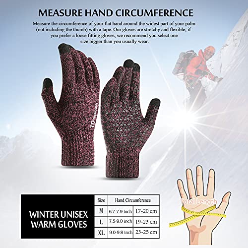 TRENDOUX Guantes Invierno Hombre termicos Mujer - tactiles movil Running，Correr Guantes Lana Hombre，Smartphones Ciclismo Deporte Invierno Escalar Cálido Conducir, Guantes tactiles Hombre - Rosa L