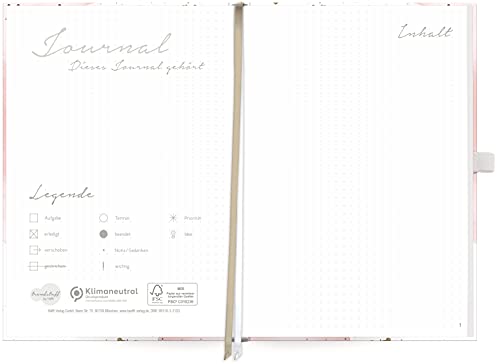 Trendstuff Premium Bullet Journal Dotted [Blush] Cuaderno A5 con puntos | 188 páginas de papel grueso | Diario con cuadrícula de puntos, banda de goma, soporte para bolígrafo