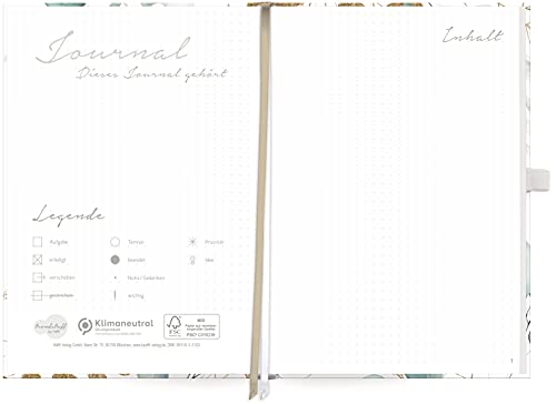 Trendstuff Premium Bullet Journal Dotted - Cuaderno A5 con puntos dorados, 188 páginas de papel grueso, diario con puntos, banda de goma, soporte para bolígrafo, sostenible y neutral para el clima
