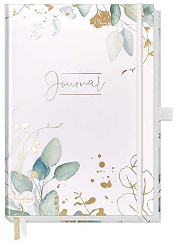 Trendstuff Premium Bullet Journal Dotted - Cuaderno A5 con puntos dorados, 188 páginas de papel grueso, diario con puntos, banda de goma, soporte para bolígrafo, sostenible y neutral para el clima