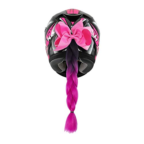 Trenza para Casco Negra y Rosa, Coleta para Casco de Moto (Lazo Rosa)