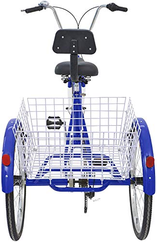 Tres adultos triciclos Trike Rueda de bicicleta del crucero de velocidad 1, 20 pulgadas, llantas de adultos Trikes de 3 ruedas Bicicletas carretera Cesta para la tercera edad, mujeres, hombres,Azul