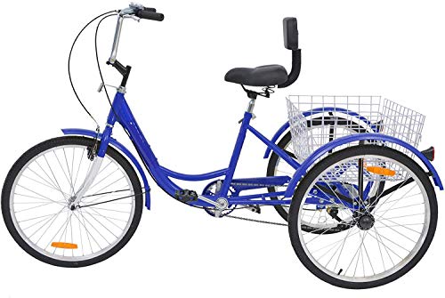 Tres adultos triciclos Trike Rueda de bicicleta del crucero de velocidad 1, 20 pulgadas, llantas de adultos Trikes de 3 ruedas Bicicletas carretera Cesta para la tercera edad, mujeres, hombres,Azul