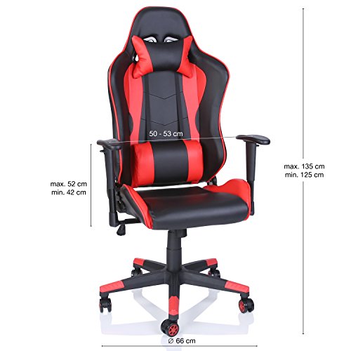 TRESKO® Silla de Escritorio Gamer Profesional | Silla de Oficina Ergonómica Gaming | Regulable, Reclinable | para Jugadores de PC | (Rojo)